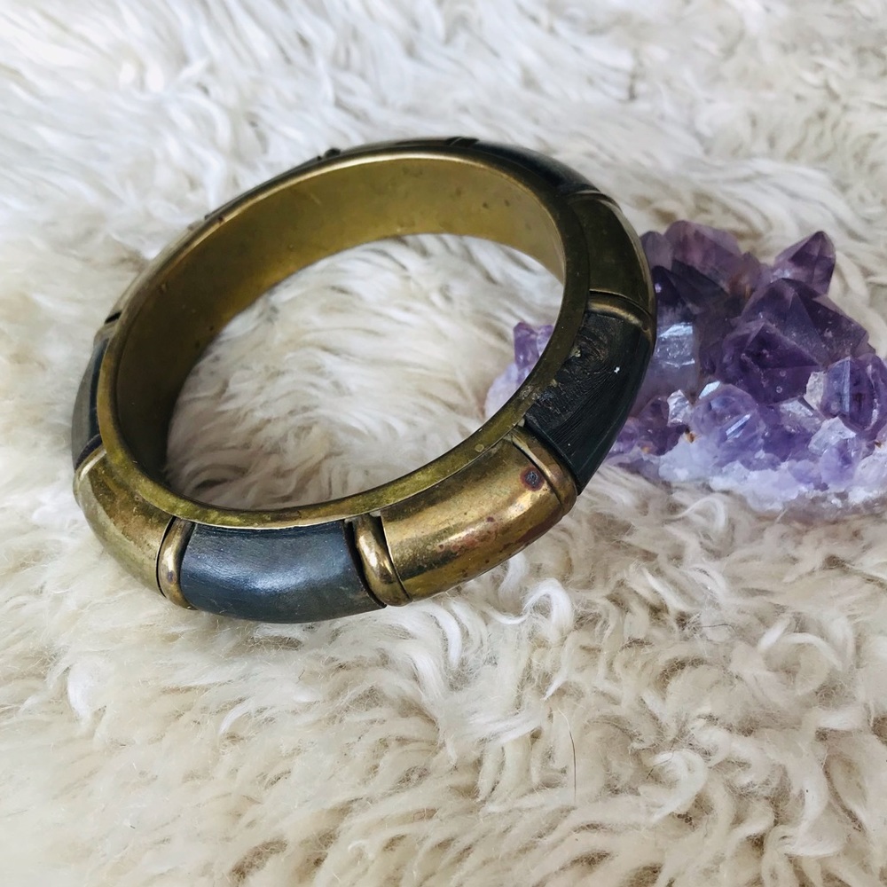 Vintage wood and brass bangle